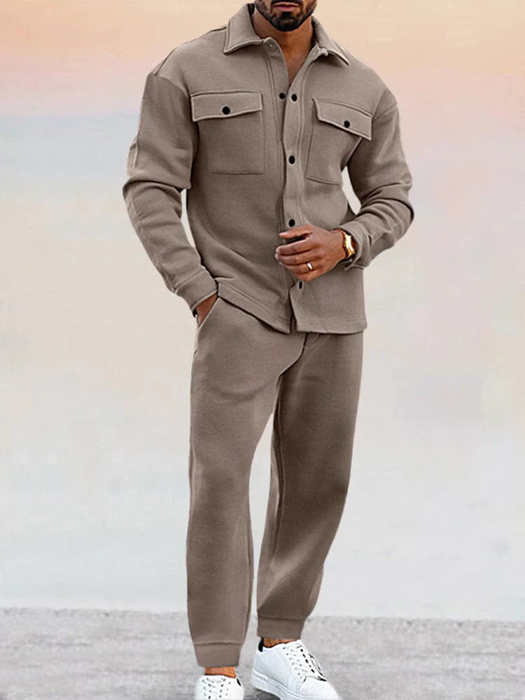 Ensemble Décontracté À Manches Longues Et Pantalon Boutonné Pour Homme | Coord
