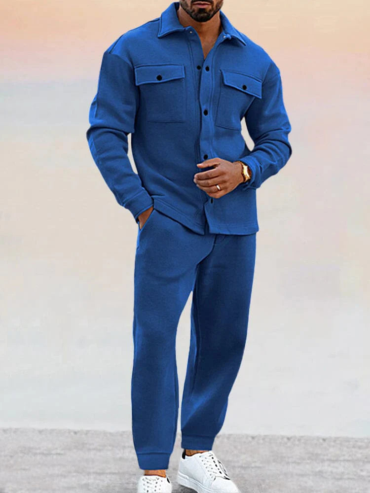 Ensemble Décontracté À Manches Longues Et Pantalon Boutonné Pour Homme | Coord