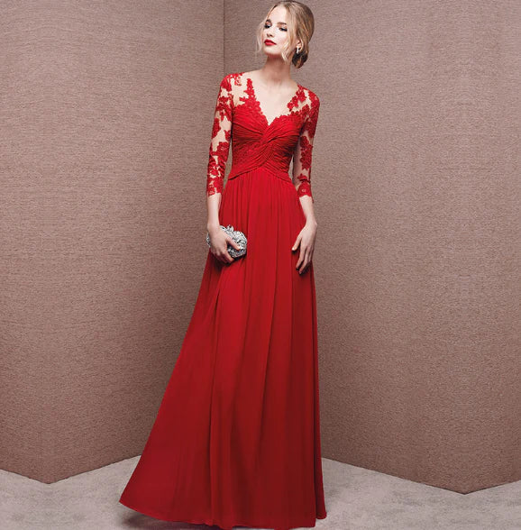 Robe De Soirée Élégante À Manches Longues Et Dos Nu Pour Femme | Maxi