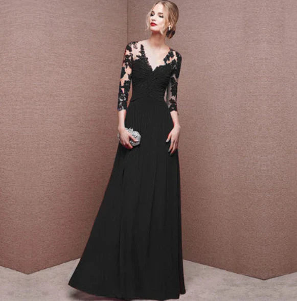 Robe De Soirée Élégante À Manches Longues Et Dos Nu Pour Femme | Maxi