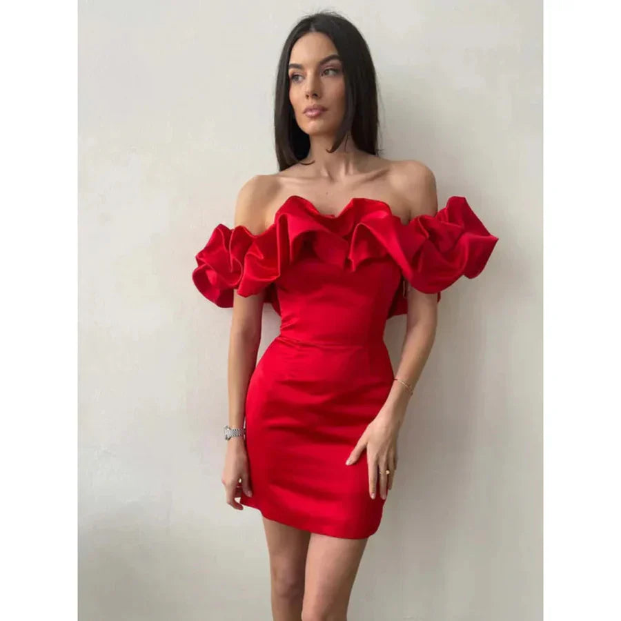 Femmes Ruché Robe Sans Épaule | Mini