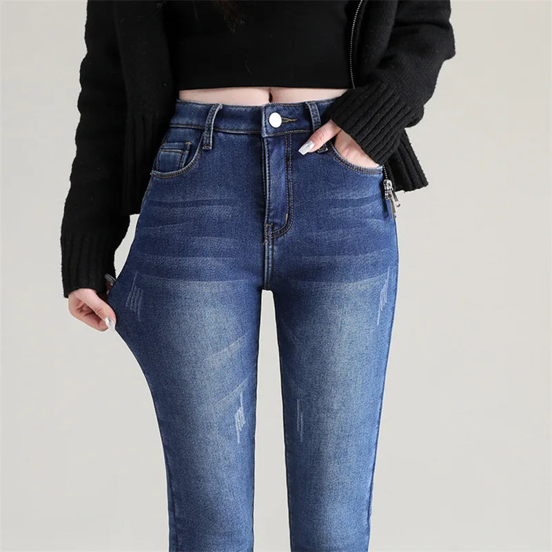 Jeans Extensibles Thermiques D'hiver Pour Femmes | Skinny