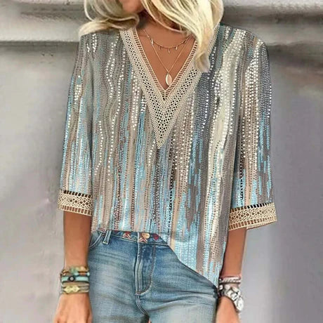 Haut Imprimé À Col En V Style Bohème Pour Femme | Chic