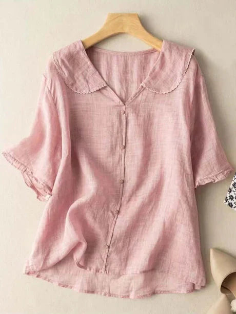 Chemise D'été Confortable À Manches Courtes Et Col De Poupée Pour Femmes | Chic