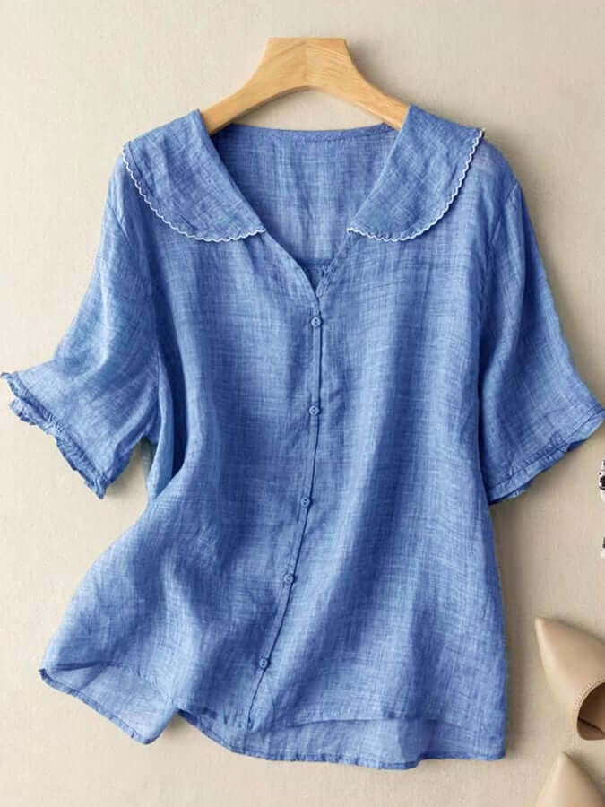 Chemise D'été Confortable À Manches Courtes Et Col De Poupée Pour Femmes | Chic