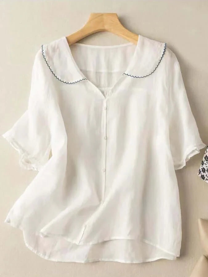 Chemise D'été Confortable À Manches Courtes Et Col De Poupée Pour Femmes | Chic