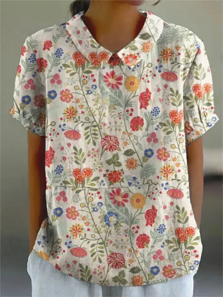 Haut D'été Décontracté À Fleurs Pour Femmes | Manches Courtes